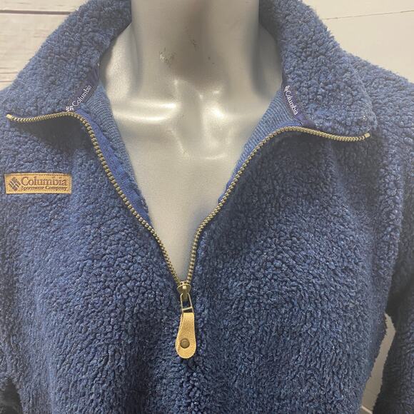 Columbia Unisex Mens Women Fleece Pullover 1/4 Zip Sweater Blue Pockets Large - Picture 3 of 9